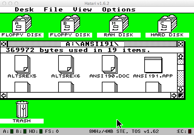My Atari ST desktop, as seen in the Hatari emulator.