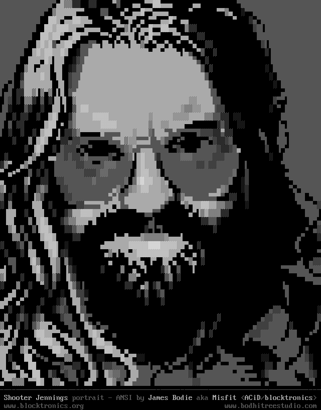 Shooter Jennings portrait in ANSI, by James Bodie / Misfit for Blocktronics.