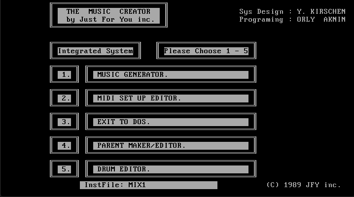 Main menu of The Music Creator professional, v1.3.